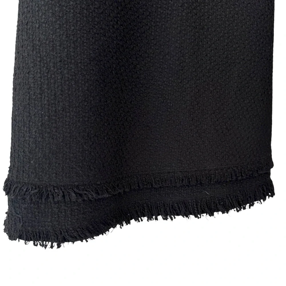 Kate Spade Black and Fringe Short Sleeve A-Line Tweed Midi Dress